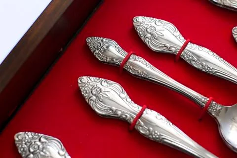 Kitchen silver in a box Stock Photos