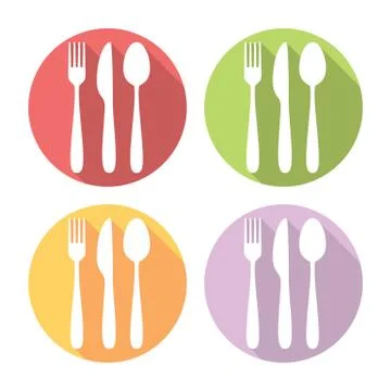 Kitchen Silverware Flat Icons Set Stock Illustration