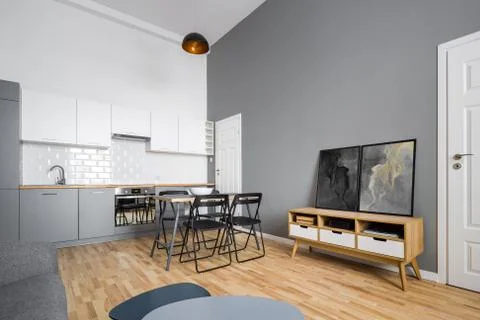 Kitchen with simple table Stock Photos