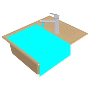 Kitchen sink Is clogged. Water flows from top to bottom.  Stock Illustration
