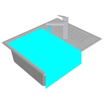 Kitchen sink is clogged. Water flows from top to bottom.  Stock Illustration