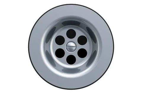 Kitchen sink drain, round plug hole. 3D rendering Stock Illustration