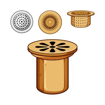 Kitchen sink drain strainer illustrations set Stock Illustration