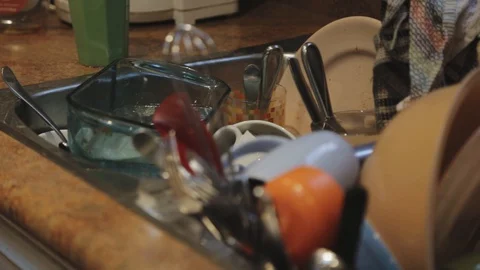 Kitchen Sink Full Of Dirty Kitchenware Needs To Be Washed.-  panning shot Stock Footage 128901032