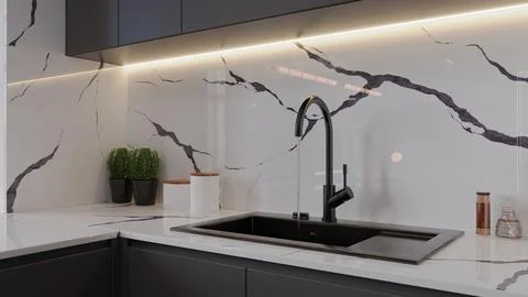 Kitchen sink interior and wall background design for modern living ideas Stock-Illustration