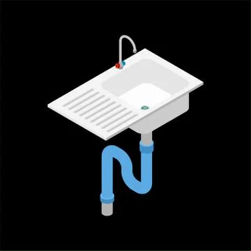 Kitchen sink isometry isolated. Kitchen utensils. Vector illustration Stock Illustration