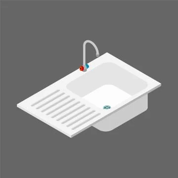 Kitchen sink isometry isolated. Kitchen utensils. Vector illustration Stock Illustration