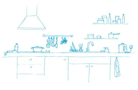 Kitchen sink. Kitchen worktop with sink. Stock Illustration