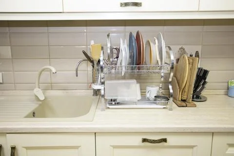 Kitchen sink kitchenware Stock Photos