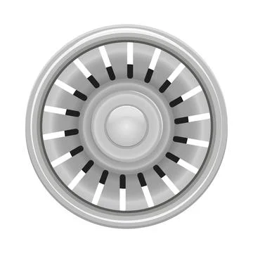 Kitchen sink strainer isolated on white background. Drain hole for water. Illustrazione stock