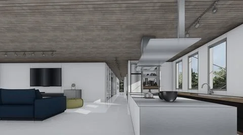 Kitchen sketch interior design 3d illustration Stock Illustration