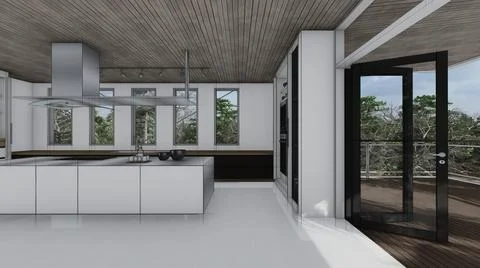 Kitchen sketch interior design 3d illustration Stock Illustration