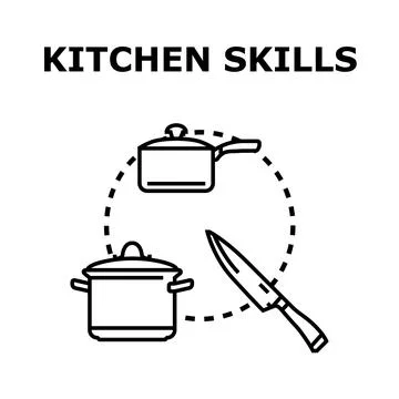 Kitchen skills development cooking utensils preparation concept Stock Illustration