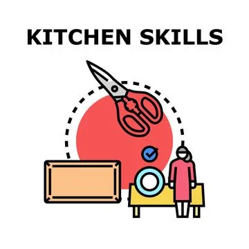 Kitchen skills person learning cooking techniques Stock Illustration