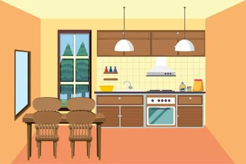 Kitchen with small dining area Illustrazione stock