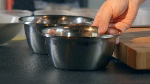 Kitchen space chef cook food male hands take dishes in a restaurant Stock Footage 129479003