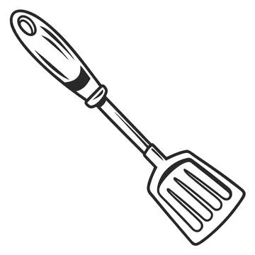 Kitchen Spatula Line Art Vector Icon on White Background Stock Illustration