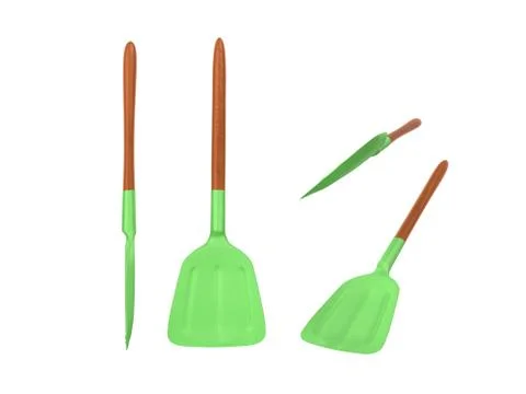 Kitchen spatula silicone with corrugations set 3d render on white Stock Illustration