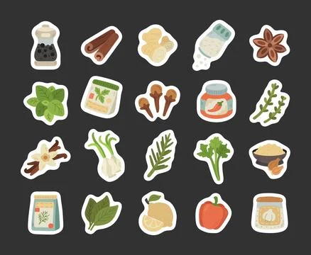 Kitchen spice ingredient set in scandinavian style Stock Illustration