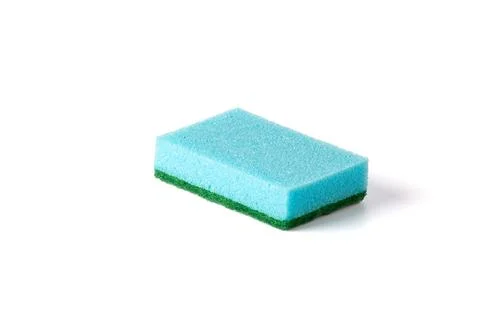 A kitchen sponge isolated against white background. Blue Dish washing sponge Stock Photos