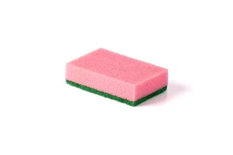 A kitchen sponge isolated against white background. Red Dish washing sponge Stock Photos