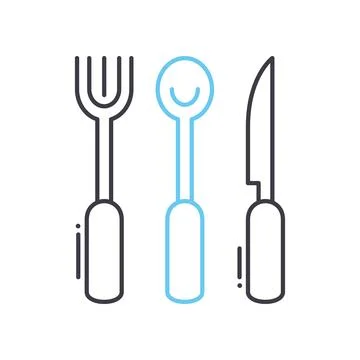 Kitchen spoon fork and knife line icon, outline symbol, vector illustration Stock Illustration