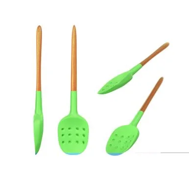 Kitchen spoon silicone with corrugations set 3d render on white Stock Illustration