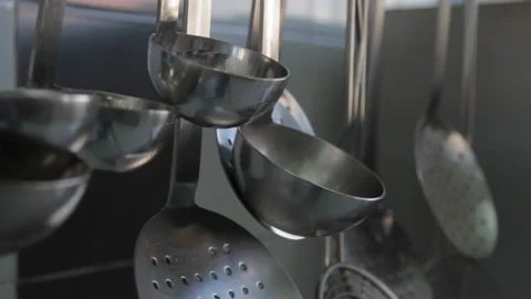 Kitchen spoons and tools slider macro Stock Footage 138028713