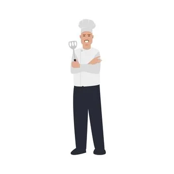 Kitchen staff worker posing on white background confident chef Stock Illustration