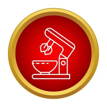 Kitchen stand mixer appliance line icon in red circle Stock Illustration