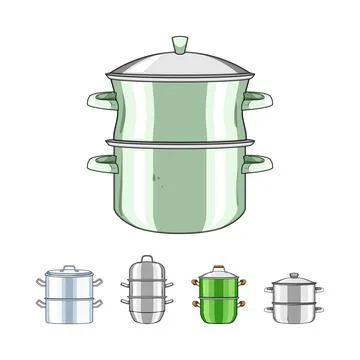 Kitchen steamer pots vector illustration set Stock Illustration