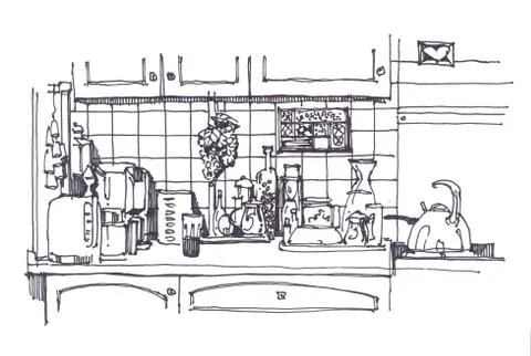 Kitchen still with different homeware Stock Illustration