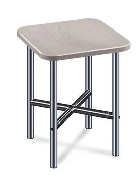 Kitchen stool with chrome legs and wooden seat isolated on white background. Stock Photos