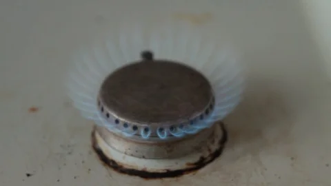 Kitchen stove burning gas Stock Footage 100650203