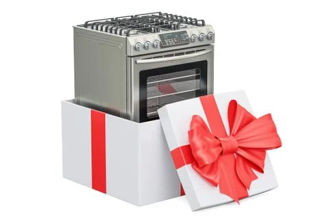 Kitchen stove inside gift box, gift concept. 3D rendering イラスト素材
