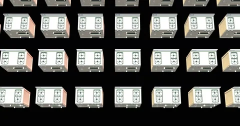 Kitchen with stove manufacturing animation Stock Footage 237462569