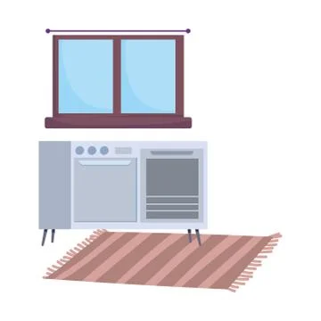 Kitchen stove window and carpet isolated design icon white background Illustrazione stock