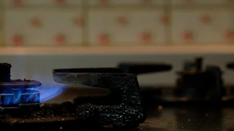Kitchen Stove's Burner Fire Stock Footage 102360801