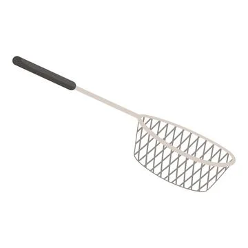 Kitchen strainer with black handle on white background Illustration