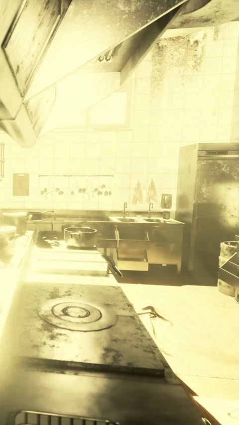 Kitchen with sunlight streaming through windows in a busy cooking space Stock Footage 337939649