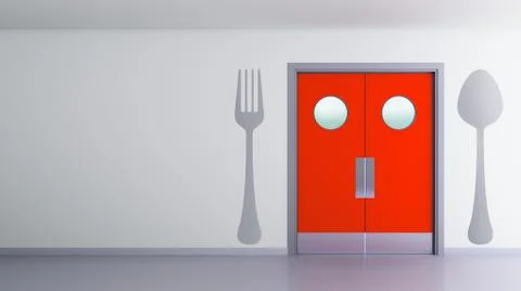 Kitchen swing door with fork and spoon Stock Illustration