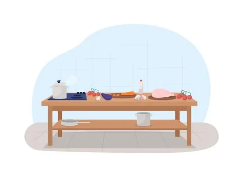 Kitchen table 2D vector web banner, poster Illustrazione stock