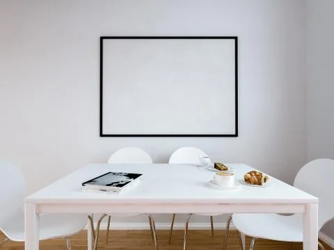 Kitchen table and chairs, blank picture frame on the wall Stock Illustration
