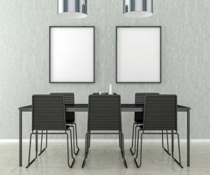 Kitchen table and chairs, blank picture frame on the wall Stock Illustration