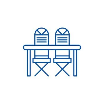 Kitchen table and chairs line icon concept. Kitchen table and chairs flat vector Stock Illustration