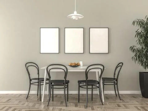 Kitchen table with blank picture frames Illustrazione stock
