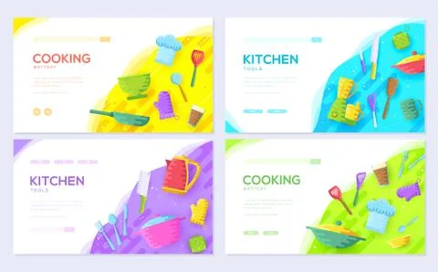Kitchen table brochure card set. cooking in house template of flyear, web banner Stock Illustration