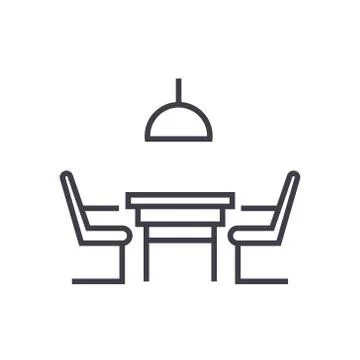 Kitchen table with chairs linear icon, sign, symbol, vector on isolated Stock Illustration