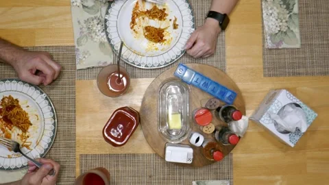 Kitchen Table Cooking Meal Preperation healthy lifestyle eating meal 스톡 동영상 321026008