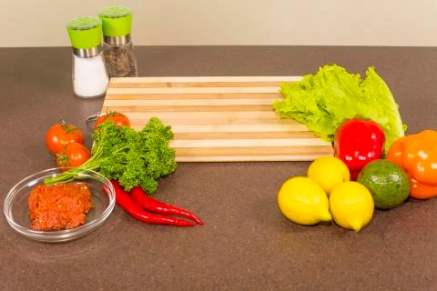 Kitchen table with food Stock Photos